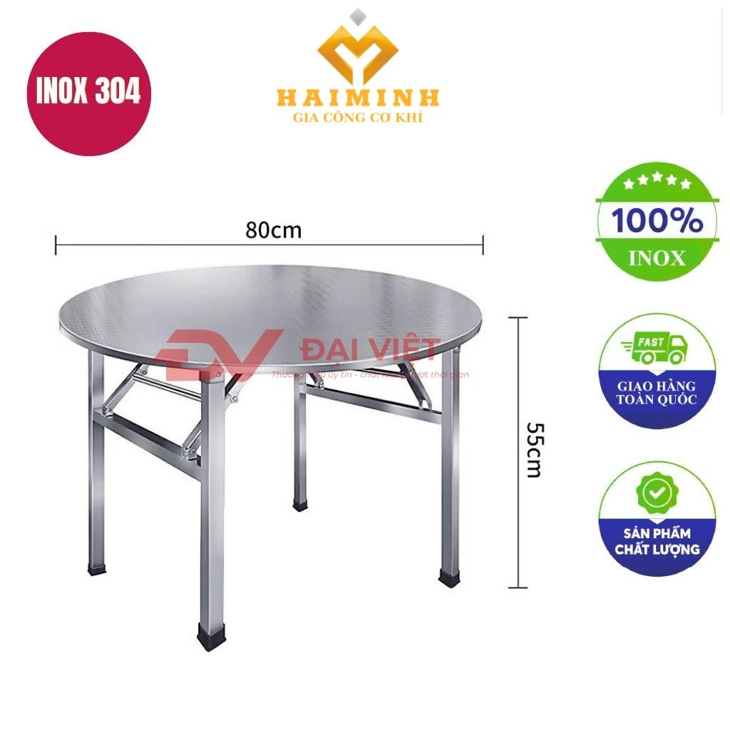 bàn inox tròn xếp gọn 80x55cm