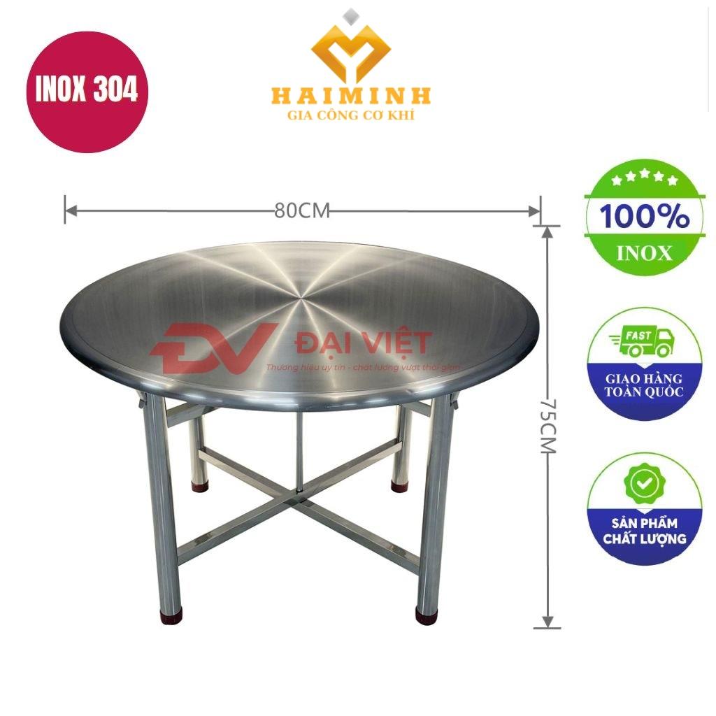 bàn inox tròn xếp gọn 80x75cm