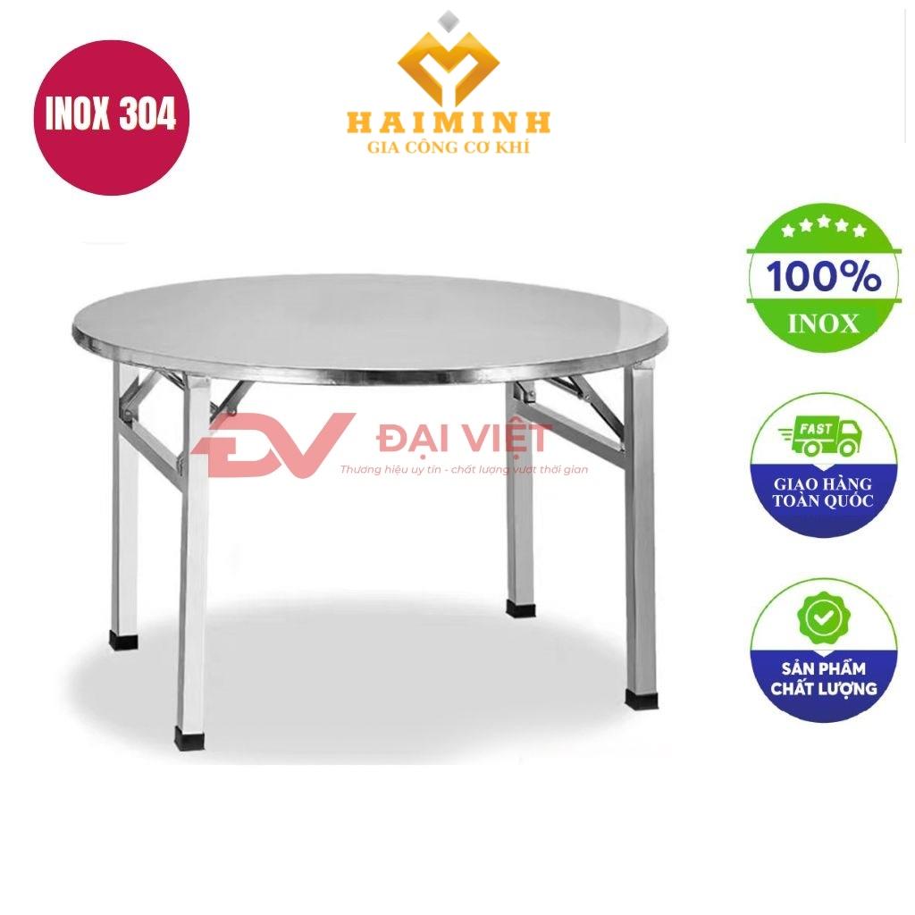 bàn inox tròn xếp gọn 90x55cm