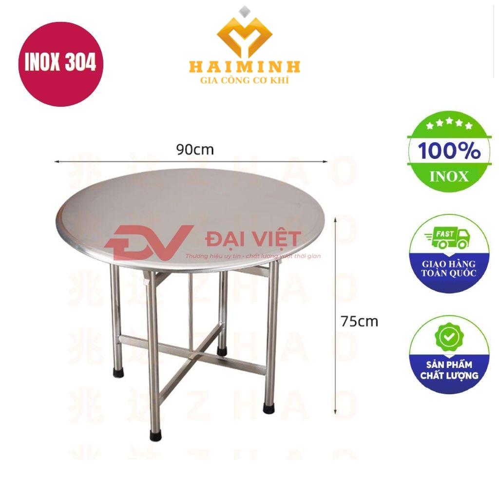bàn inox tròn xếp gọn 90x75cm