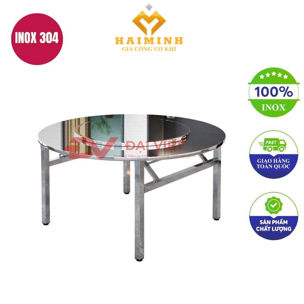 bàn inox tròn xoay 2 tầng 150x72cm