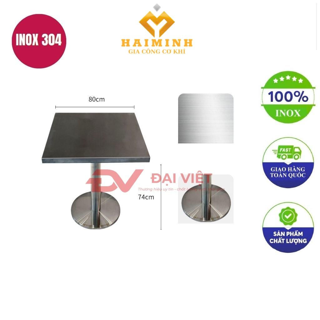 bàn inox vuông chân tròn 80x80x74cm