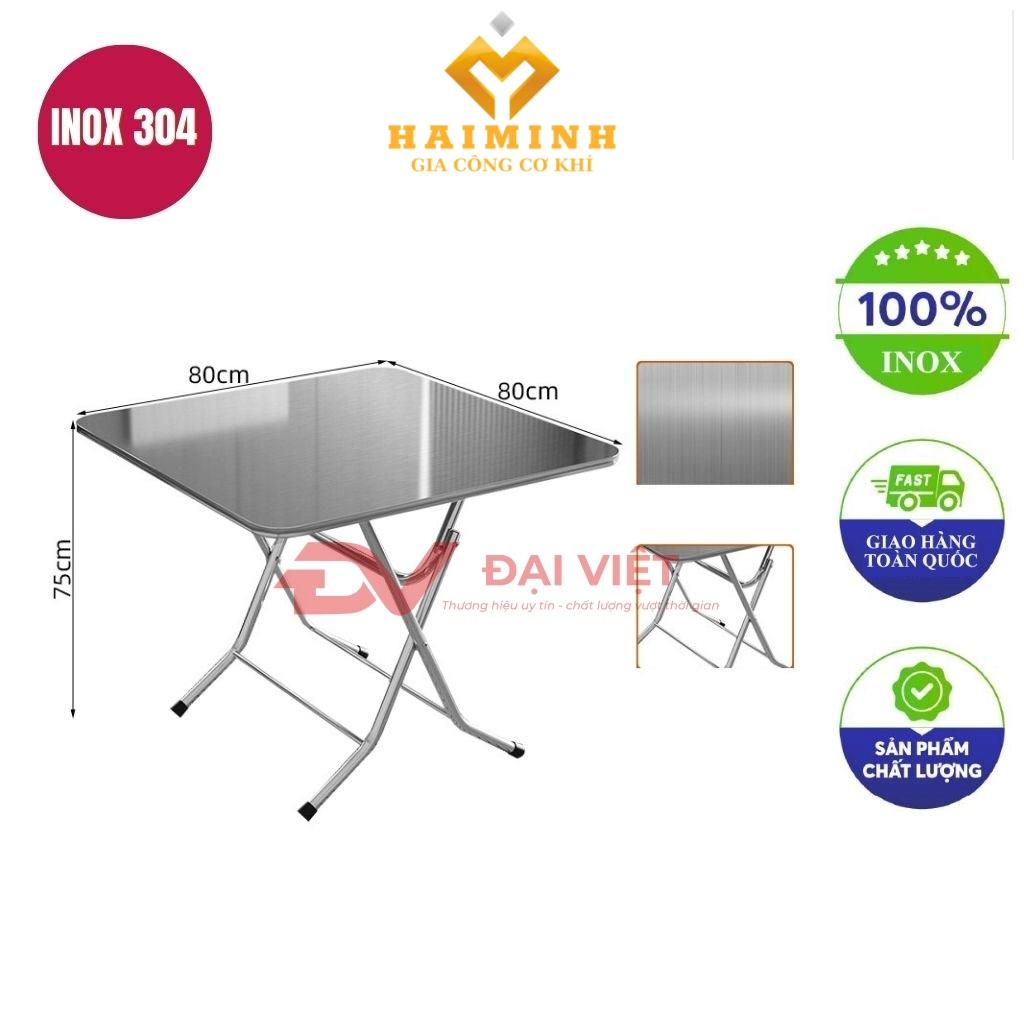 bàn inox vuông xếp gọn có vân 80x80x75cm
