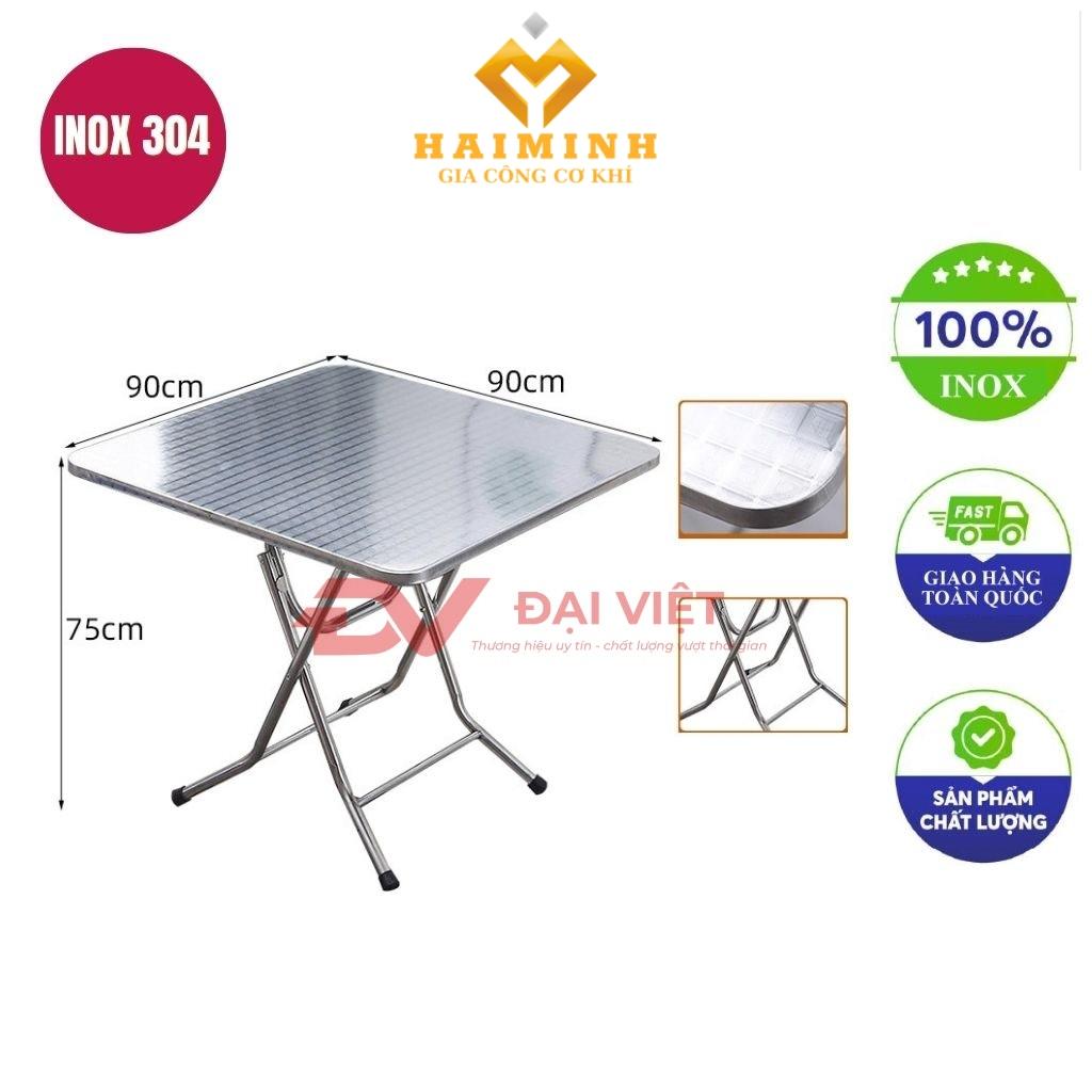 bàn inox vuông xếp gọn có vân 90x90x75cm