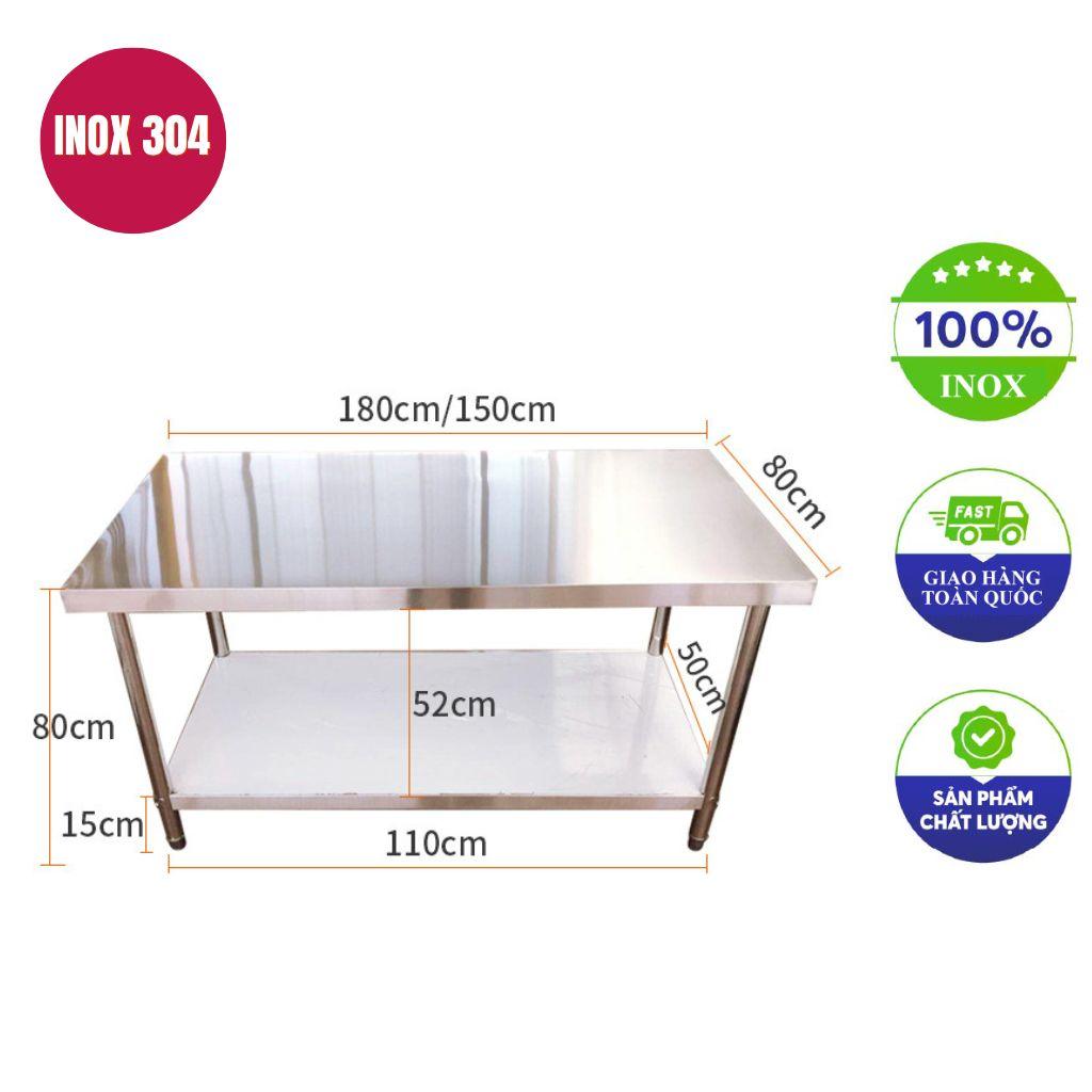 Bàn sơ chế inox 2 tầng 180x80x80cm