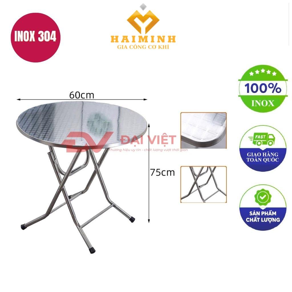 bàn tròn inox xếp gọn có vân 60x75cm