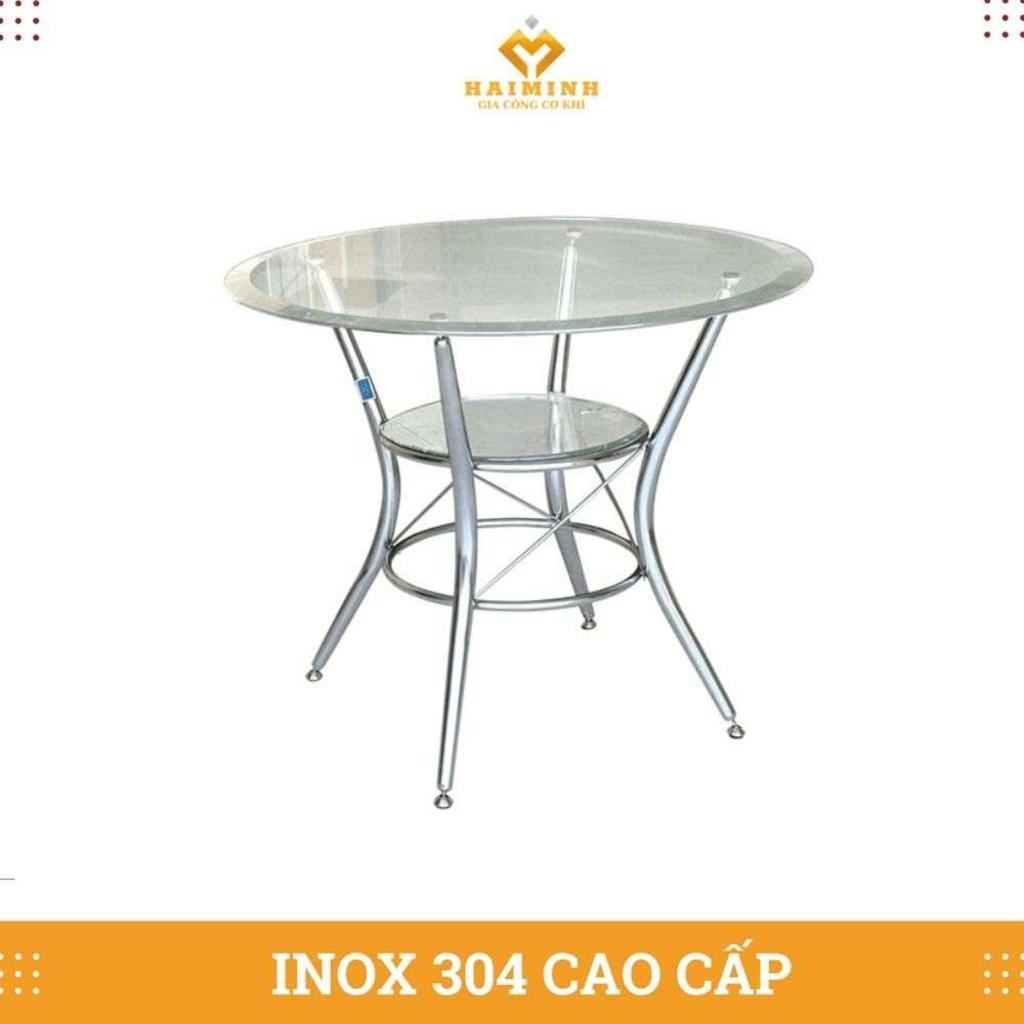 Bàn tròn mặt kính cường lực chân inox