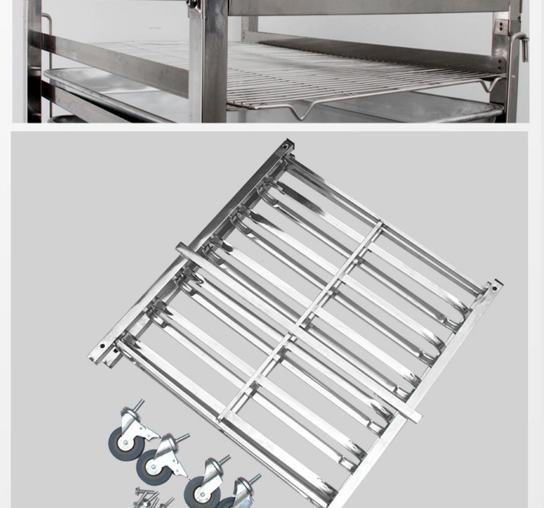 Minh họa các loại xe đẩy khay inox phổ biến: xe khay bánh, xe khay cơm và xe phục vụ.