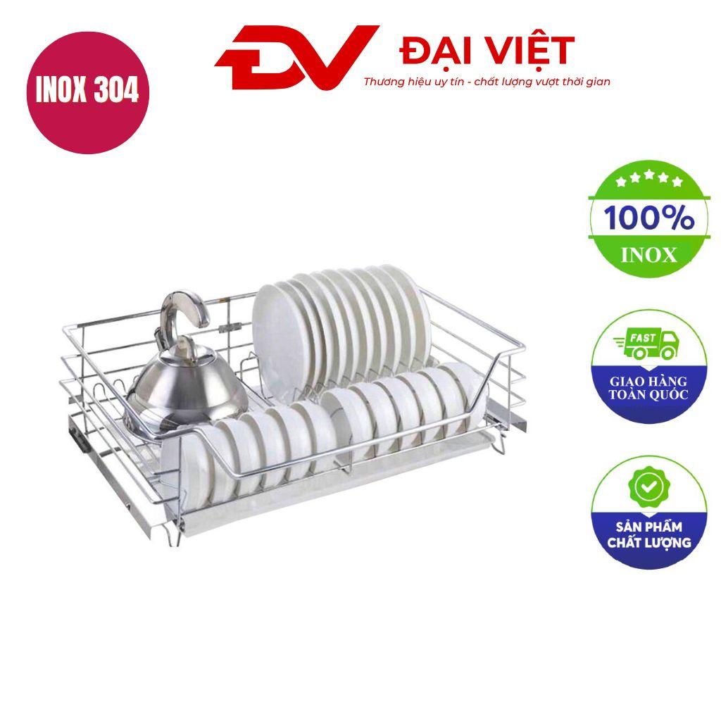 Kệ chén inox 304 dạng nan với phụ kiện khay hứng nước và hộp đựng đũa.
