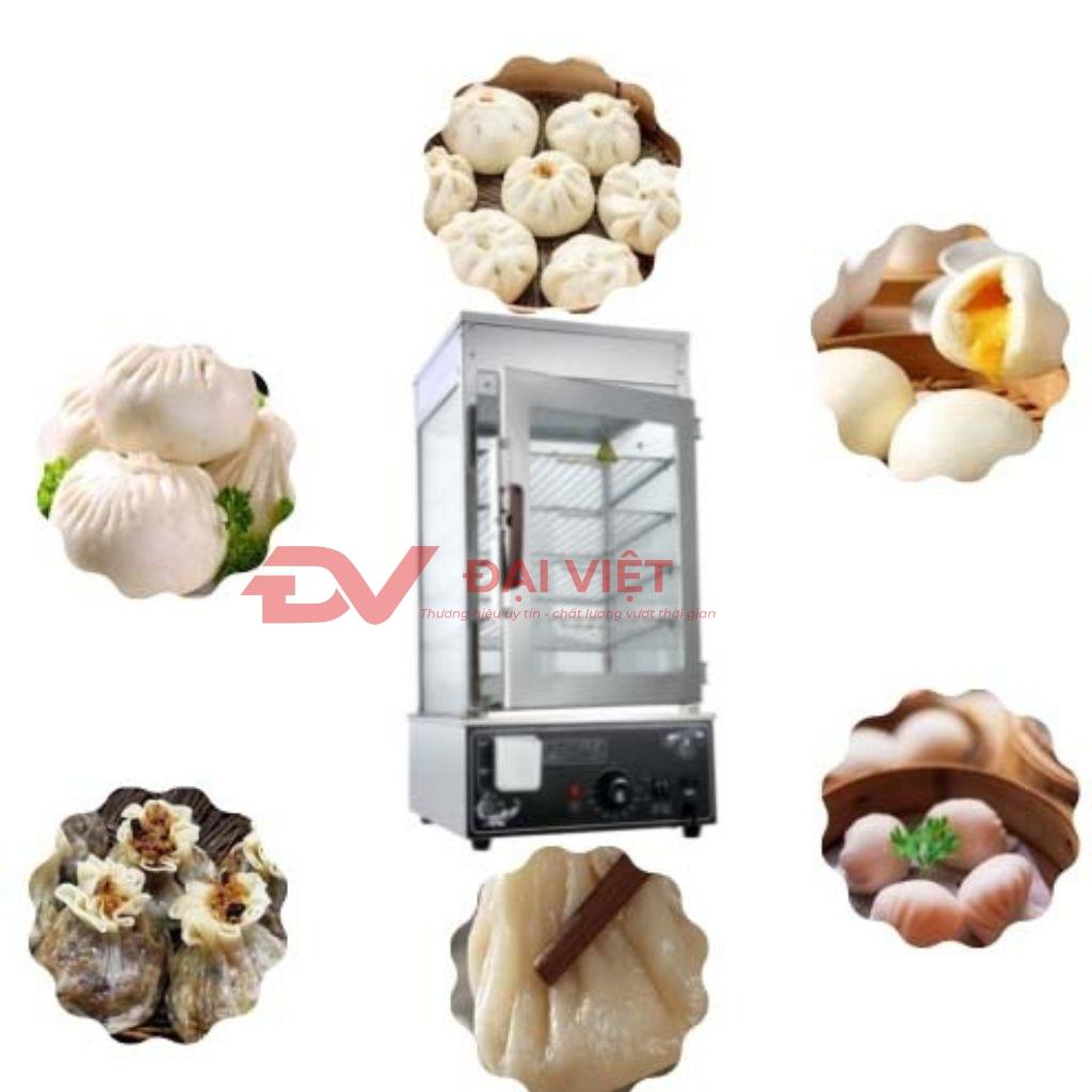 Sơ đồ chi tiết cấu tạo bên trong của tủ hấp bánh bao với các bộ phận chính được chú thích.