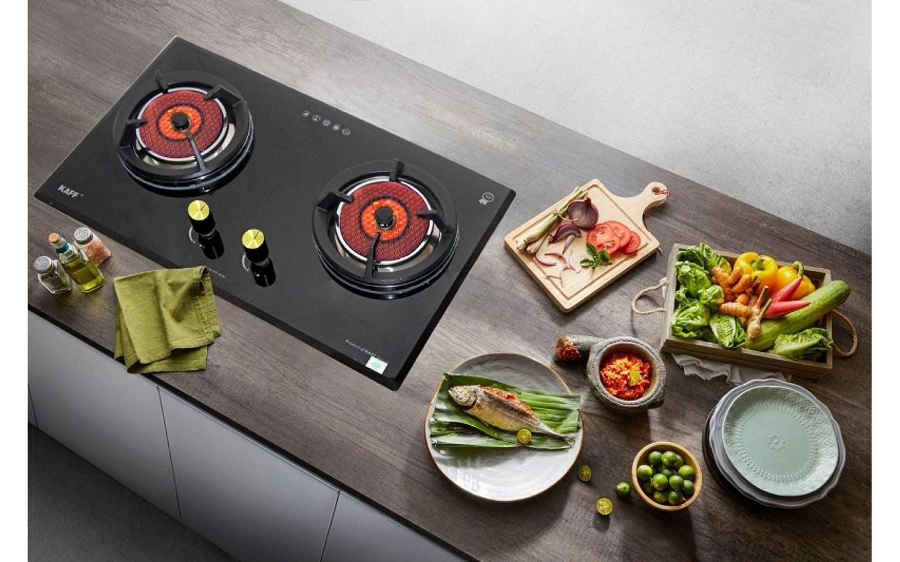 Sơ đồ minh họa các lợi ích nổi bật của bếp gas âm: Thẩm mỹ, Tiết kiệm diện tích, Hiệu suất, An toàn.