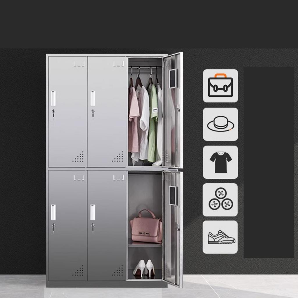 Bốn lợi ích chính của tủ quần áo inox: Bền bỉ, kháng ẩm, dễ vệ sinh và an toàn.