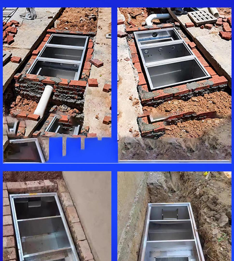 So sánh trực quan giữa bể tách mỡ inox 304 sáng bóng và bể composite công nghiệp.