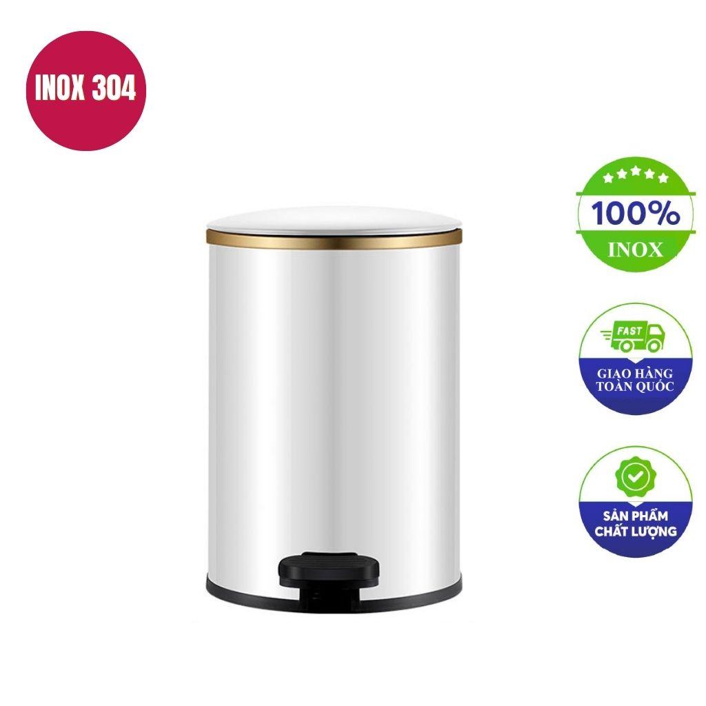 Chi tiết vòng kẹp túi rác và lớp phủ nano chống vân tay trên thùng rác inox cao cấp.