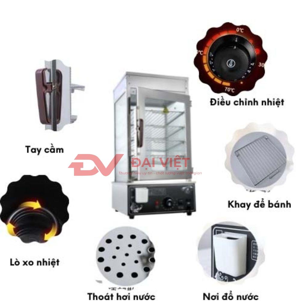 Hình ảnh tủ hấp đang được sử dụng để hấp xôi và các loại bánh khác.