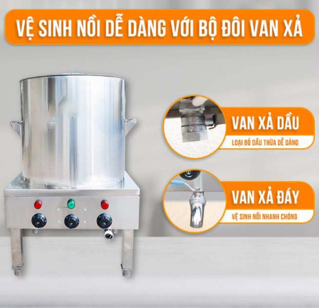 Hình ảnh các thành phẩm đa dạng như cháo, súp, sữa đậu nành được nấu từ nồi công nghiệp.