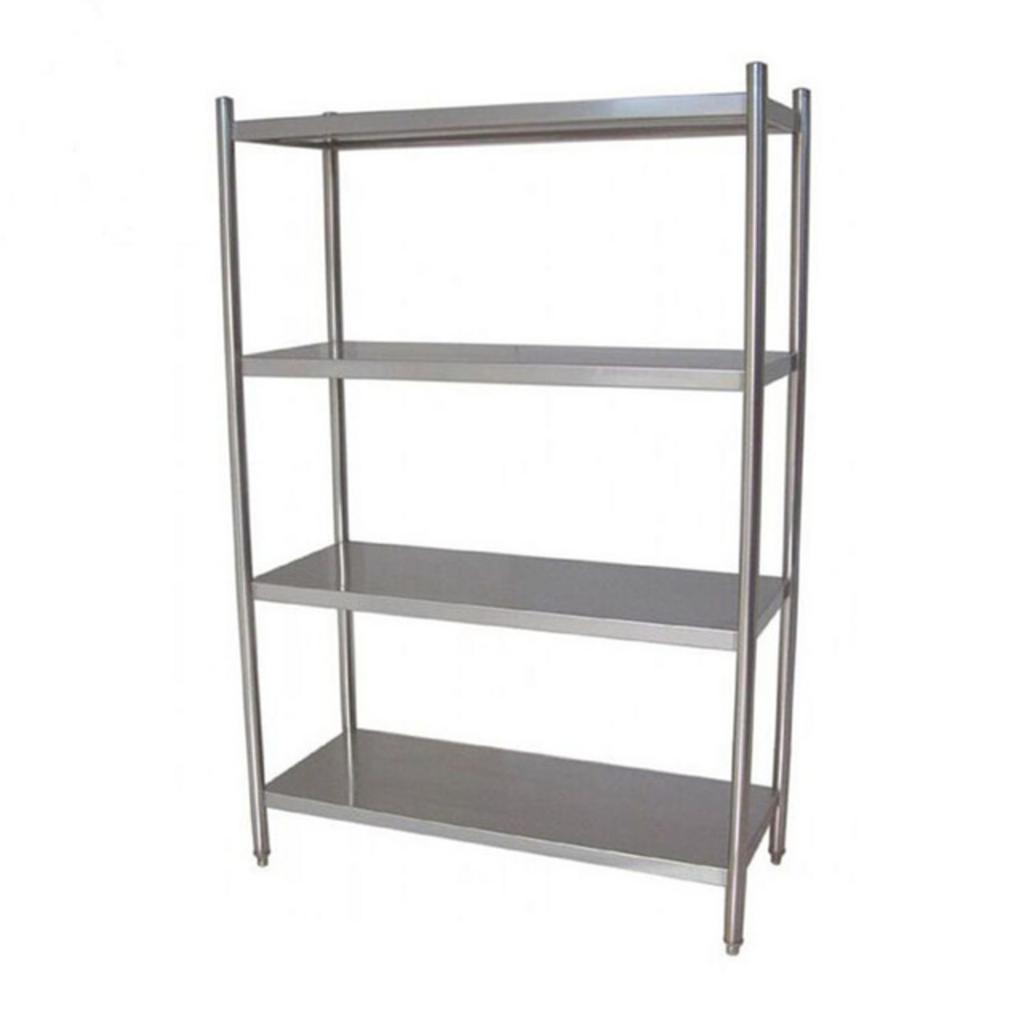 Một montage hình ảnh thể hiện kệ inox 4 tầng trong bếp nhà hàng, kho xưởng và phòng sạch.