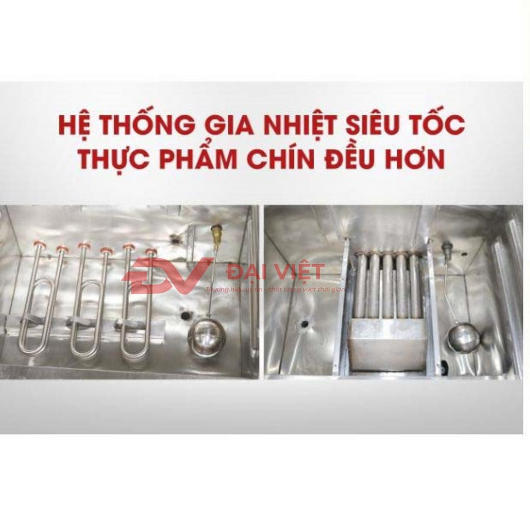 Nhân viên bếp đang thực hiện thao tác đóng cửa tủ nấu cơm một cách an toàn.