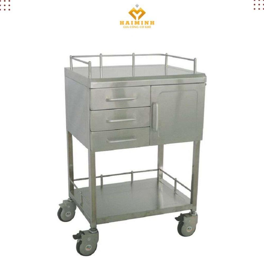 Xe đẩy inox y tế 2 tầng