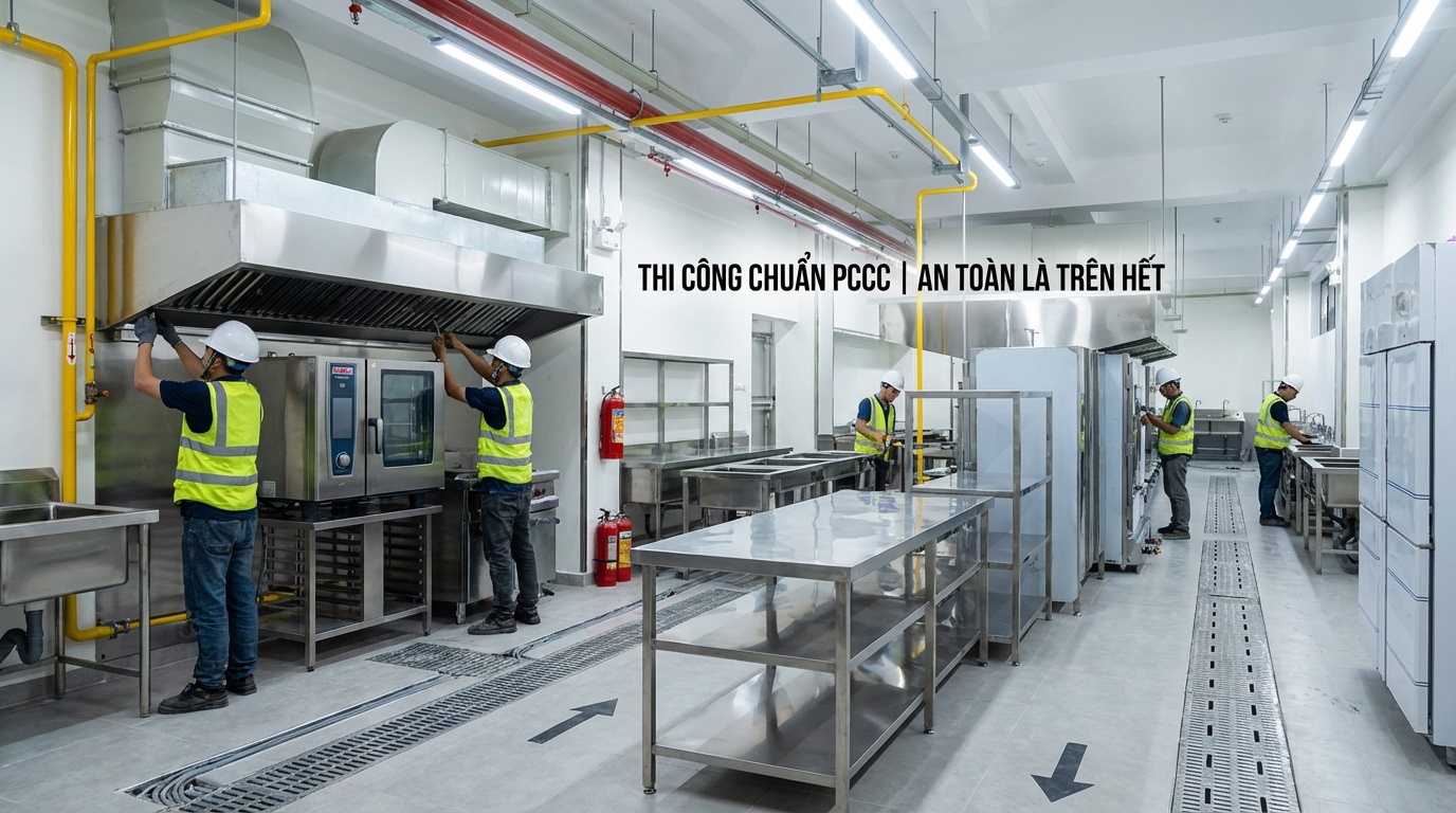 Thi Công Bếp Công Nghiệp Trọn Gói: Chuẩn Quy Trình 1 Chiều & PCCC