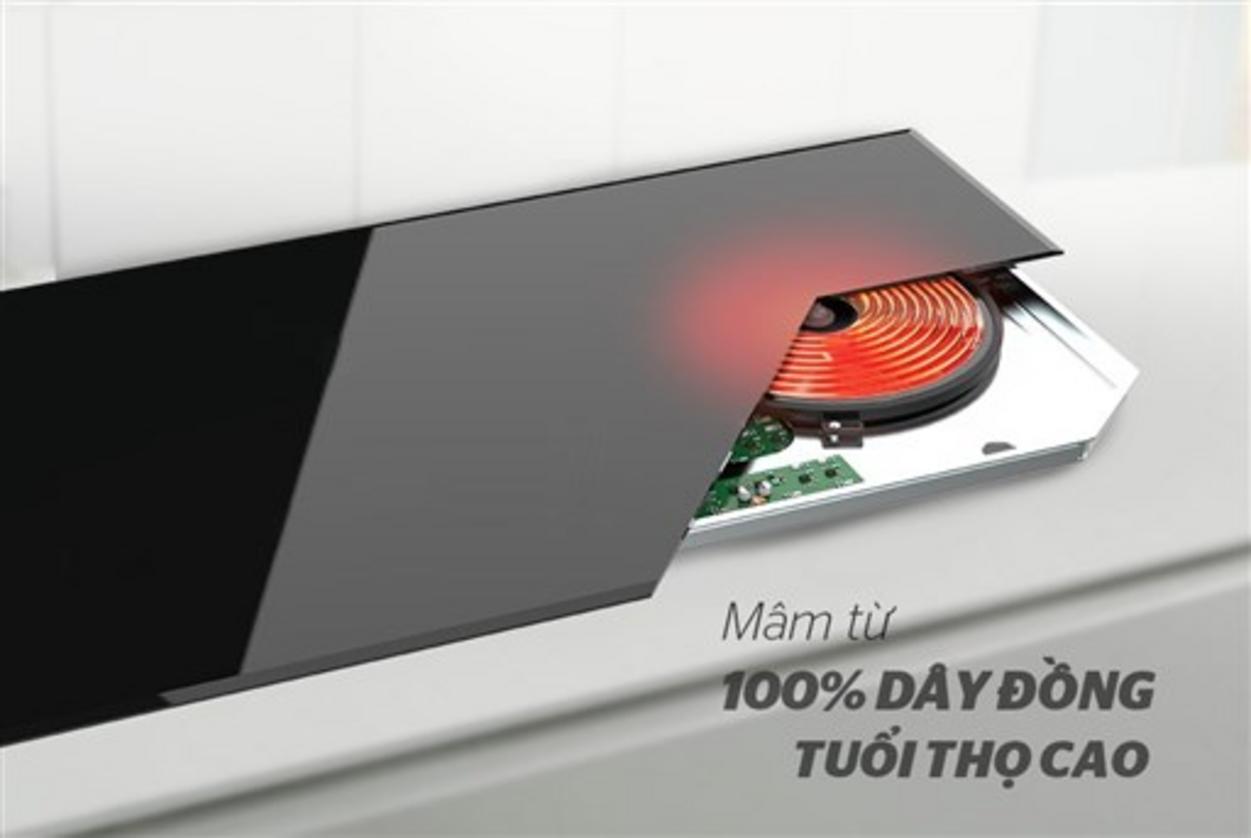 Hình ảnh thực tế Bếp đôi điện từ Sunhouse MMB9101 sản xuất bởi Cơ Khí Hải Minh, thể hiện thiết kế hiện đại và vật liệu cao cấp.