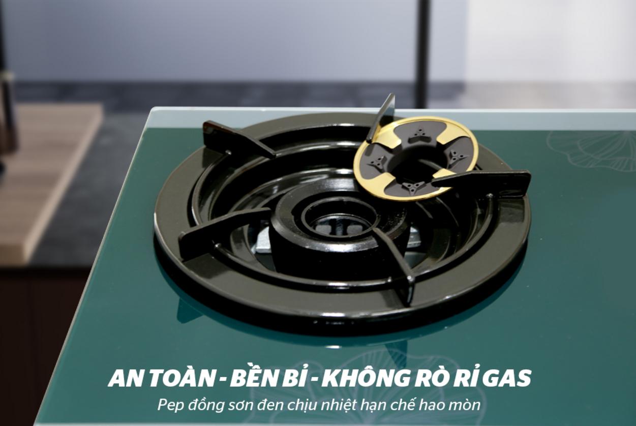 Đầu đốt đồng thau và họng inox 430: ngọn lửa ổn định, ít muội.