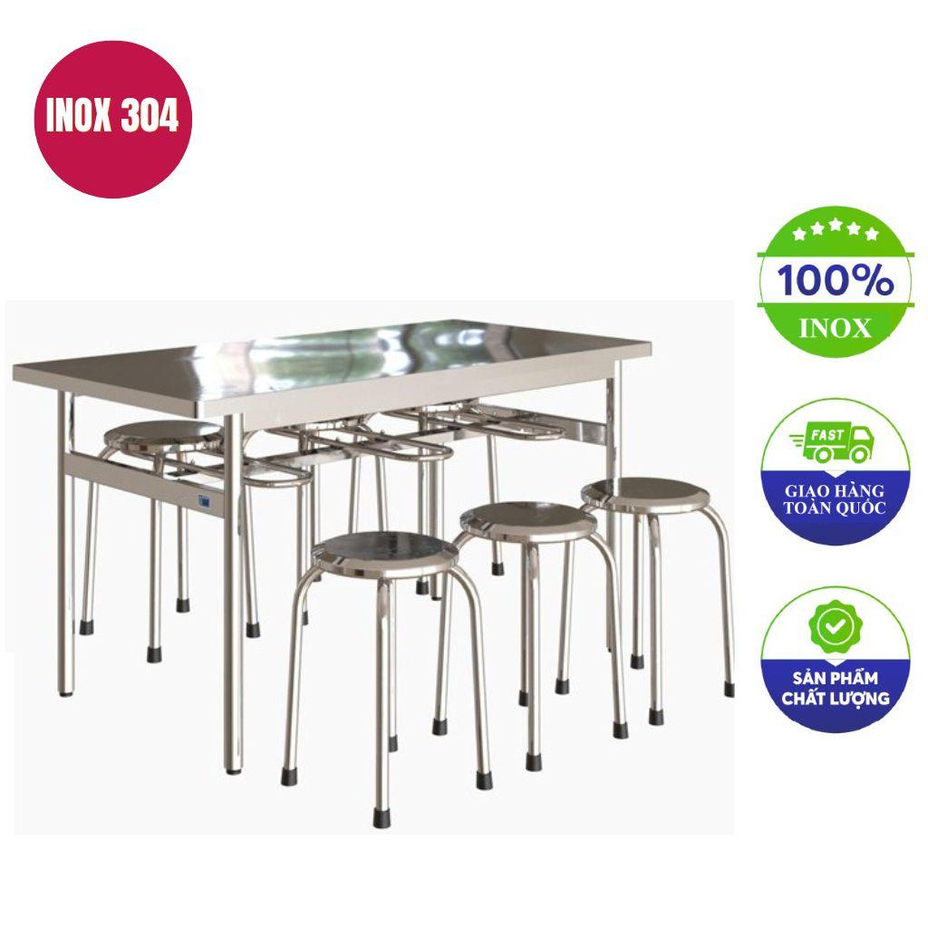 Bộ bàn ăn inox 3 ghế 160x40x105cm - sản xuất xưởng, hoàn thiện mối hàn TIG, chân ống phi 32.