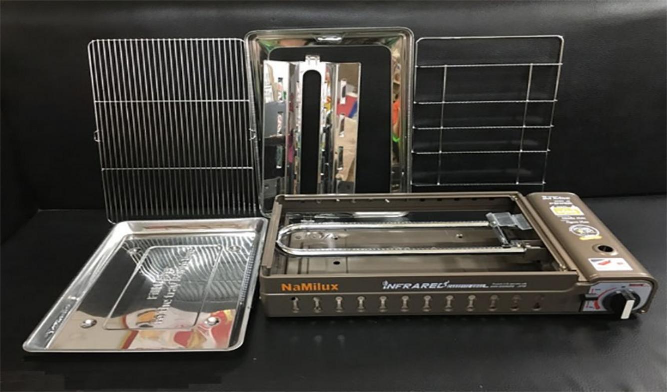 Bếp nướng Namilux NA-24N: nhỏ gọn, vỉ INOX và khay hứng dầu tiện vệ sinh.