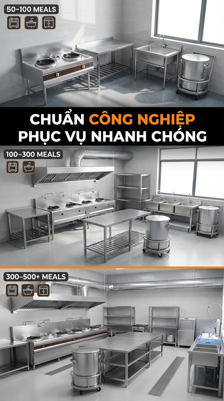 Bộ cấu hình đề xuất theo quy mô suất ăn (50–500+ suấtngày)