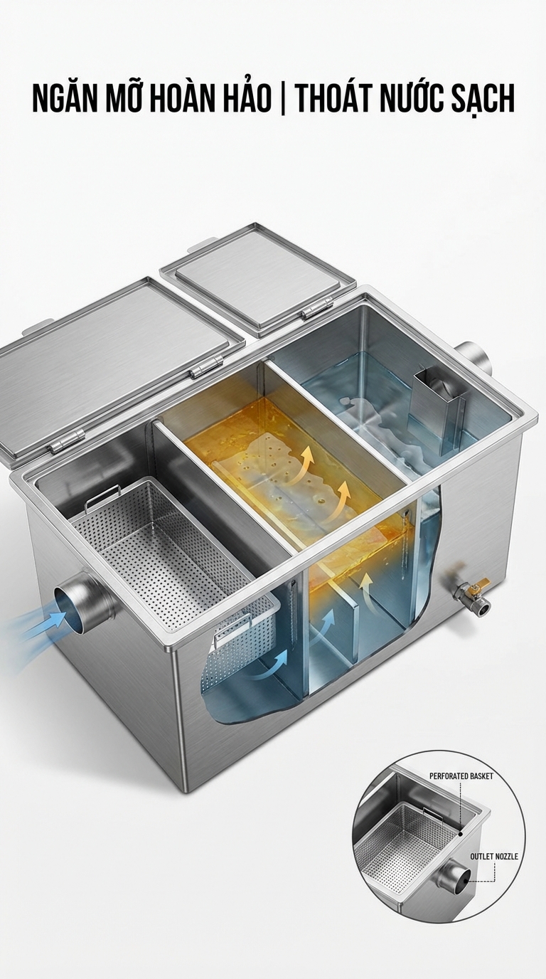 cấu tạo bể tách mỡ 3 ngăn