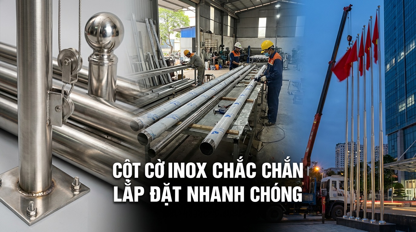 Cột cờ inox 304 bền đẹp | Báo giá thi công trọn gói - Hải Minh