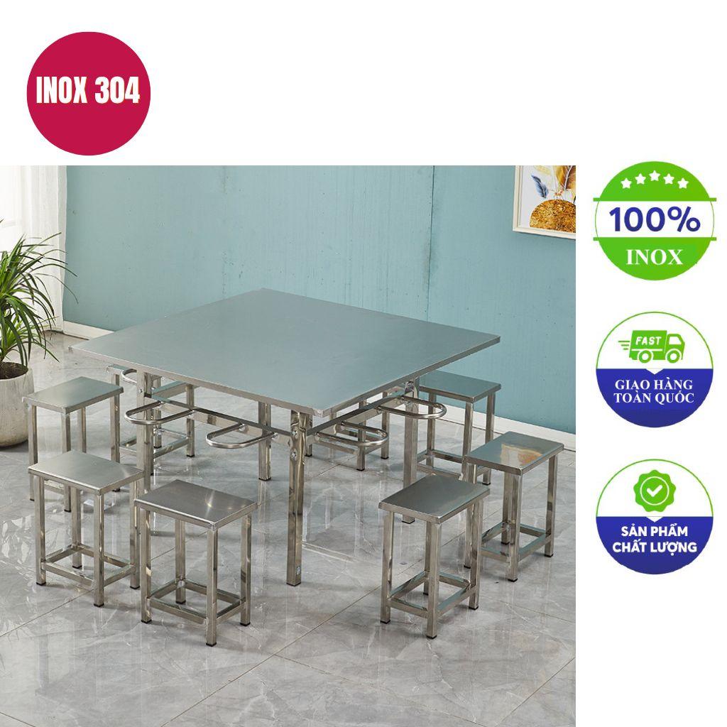 Bộ bàn ăn inox 8 ghế 120x60x75cm