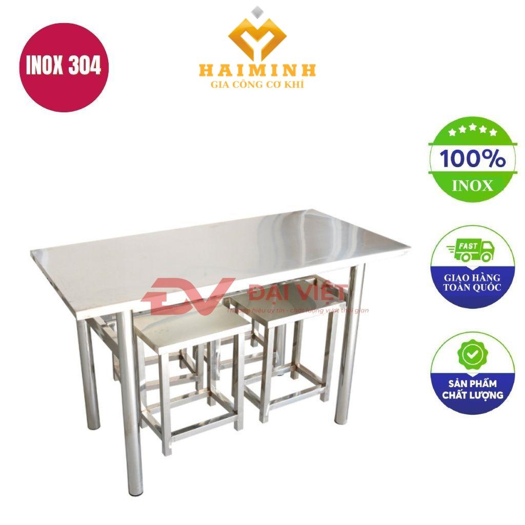 bộ bàn ăn inox chữ nhật 4 ghế 120x60x75cm