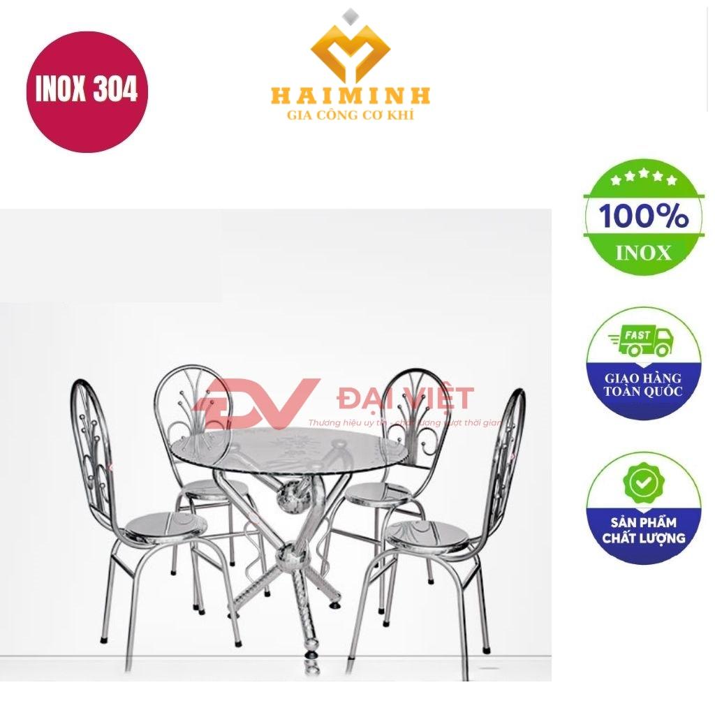 bộ bàn kính chân inox 4 ghế GC19