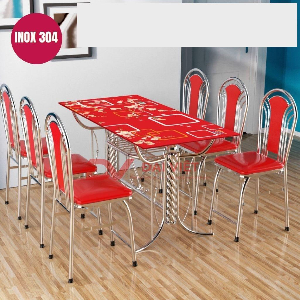 Bộ bàn kính chân inox 6 ghế GC03