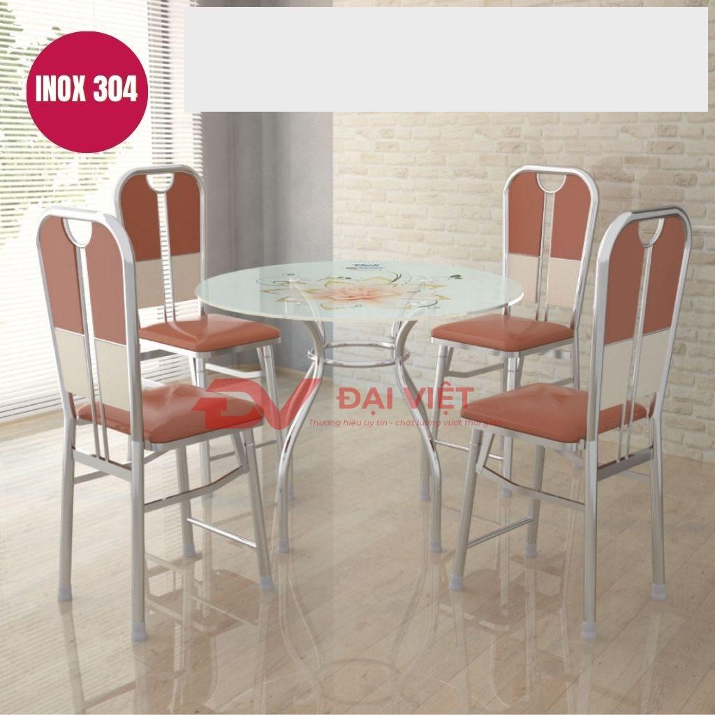 Bộ bàn kính chân inox 6 ghế GC07