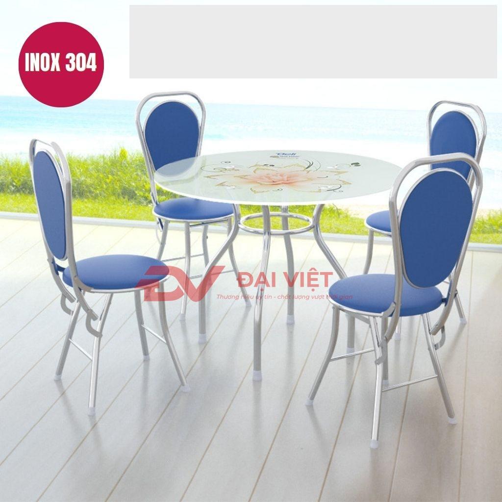 Bộ bàn kính chân inox 6 ghế GC08