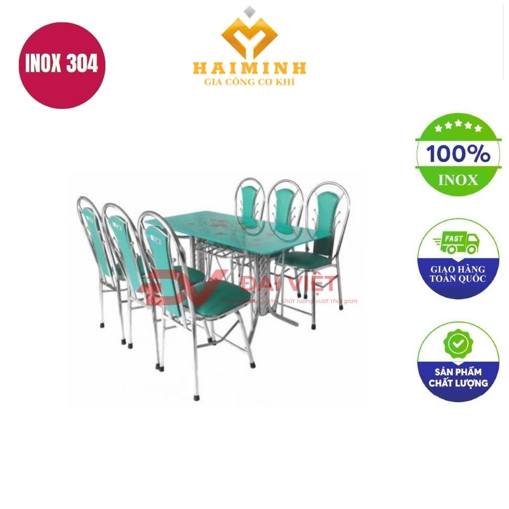 bộ bàn kính chân inox 6 ghế GC10