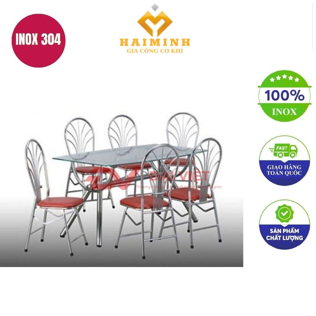 bộ bàn kính chân inox 6 ghế GC14