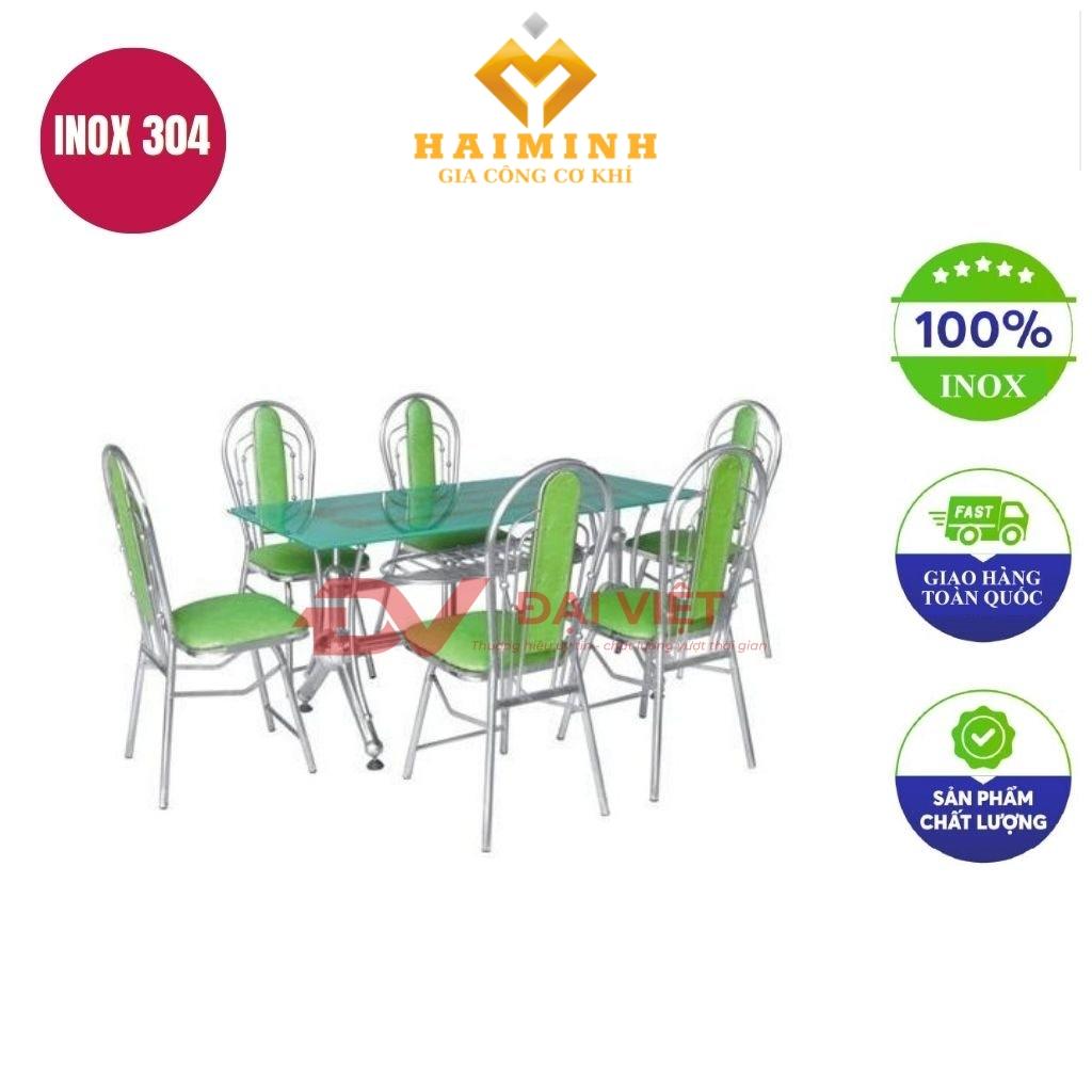 bộ bàn kính chân inox 6 ghế GC15