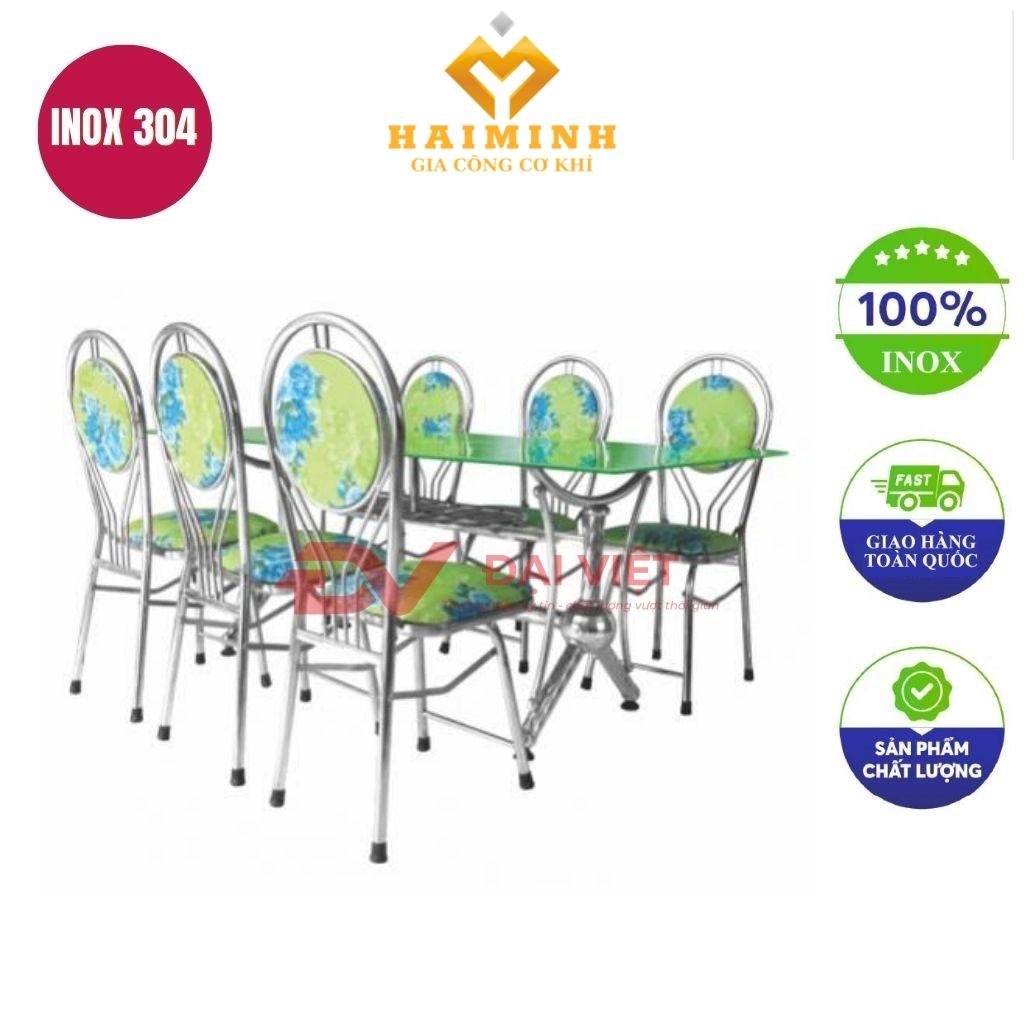 bộ bàn kính chân inox 6 ghế GC16