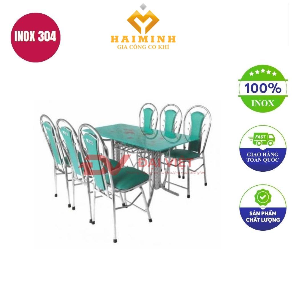 bộ bàn kính chân inox 6 ghế GC17
