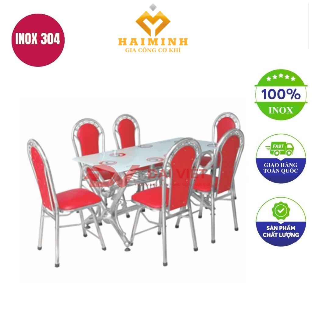 bộ bàn kính chân inox 6 ghế GC18
