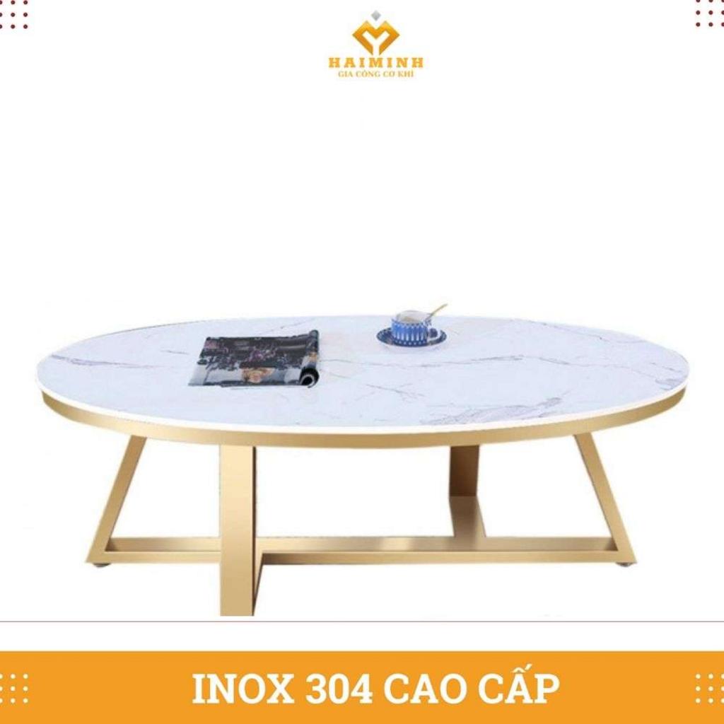 Bàn ăn mặt đá chân inox mạ vàng