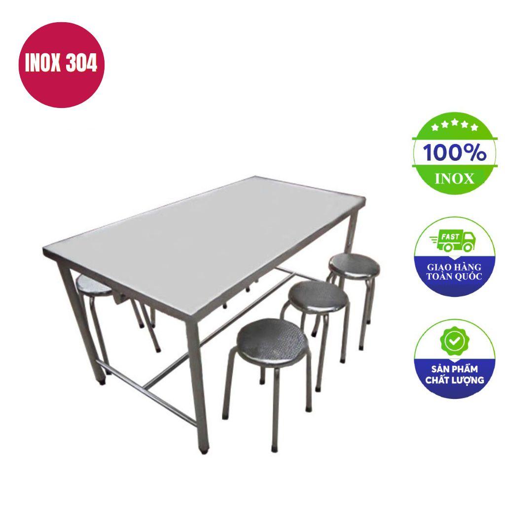 Bàn ăn công nghiệp inox 6 ghế 120x60x75cm