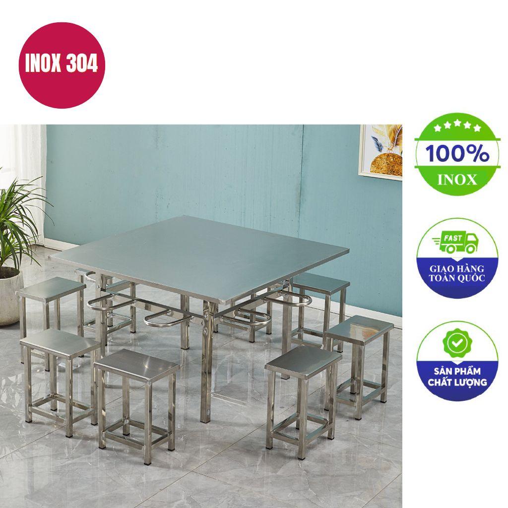 Bàn ăn công nghiệp inox 8 người 180x60x76cm