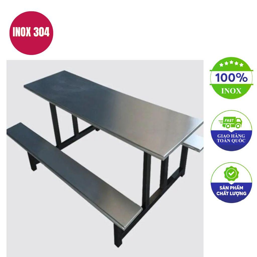 Bàn ăn công nghiệp inox ghế dài 200x140x75cm