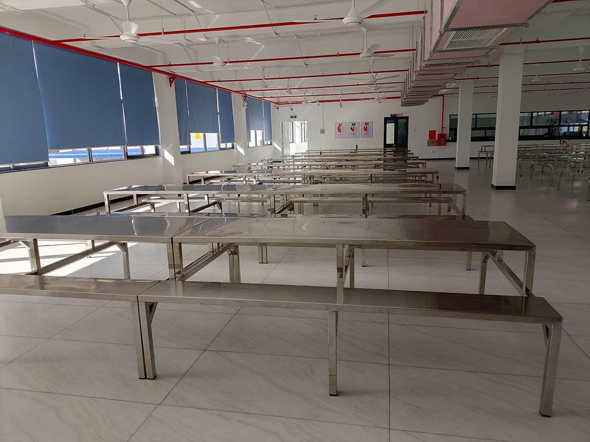 Bàn ăn công nghiệp inox 6 ghế 120x60x75cm — bền, sáng dễ vệ sinh